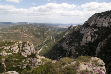View of the beautiful mountains of Montserrat where a famous benedictine abbey is located near Barcelona city, Spain.