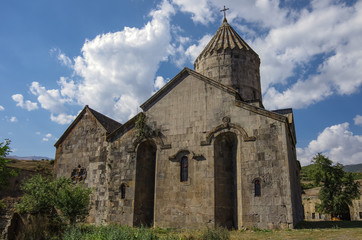 Medieval Tatev monastery, Armenia, about IX century, big building is church of st. Poghos and Petros.Monastery is above the river Vorotans canyon. Goris region.