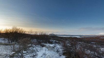Pingvallavatn, Iceland at sunrise in winter