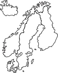 Obraz premium Freehand sketch Nordic counties map on white background. Vector illustration.