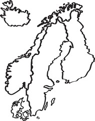 Freehand sketch Nordic counties map on white background. Vector illustration.