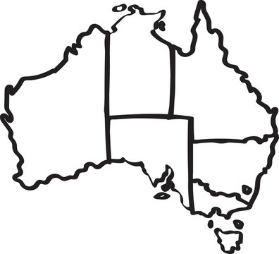 Freehand Australia region map sketch on white background. Vector illustration.