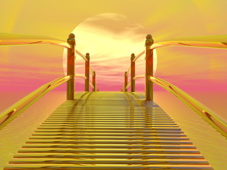 Panele Szklane Podświetlane  Złoty most do słońca - renderowanie 3D