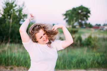 Portrait Of Funny Beautiful Plus Size Young Woman Girl In White 