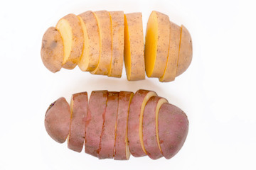 sliced potatoes isolated on a white background.