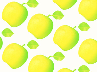 Apples pattern colorful, green and yellow apples on plain white background.