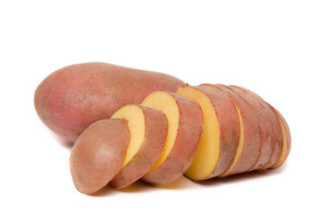 sliced potato and whole isolated on a white background.