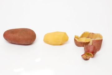 potato pealing process on a white background.