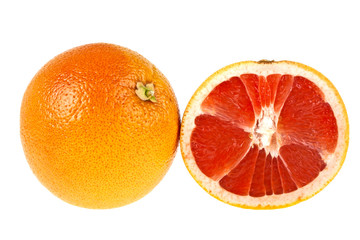 Grapefruit with segment on a white background
