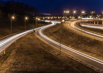 car light trails on motorway junction