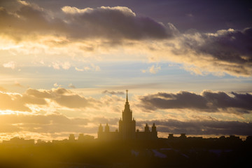 Sunset Moscow State University in winter