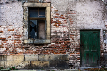 old brick wall with a door window - retro 5