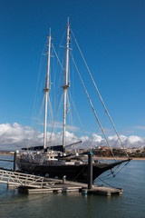 Fototapeta na wymiar Luxury boat anchored on the docks
