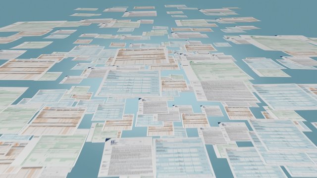 several italian tax forms flying on cyan background