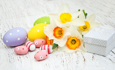Easter eggs and daffodils