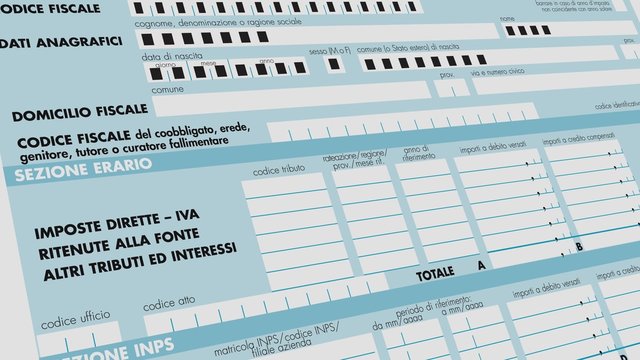 camera panning on a F24 italian tax form, with automatic fill in of data with fake text