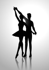 Silhouette illustration of a couple dancing ballet