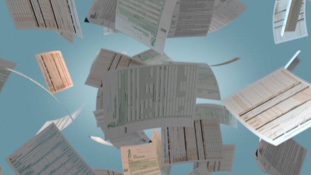 several italian tax forms falling from above