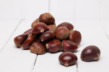 a bunch of sweet chestnuts