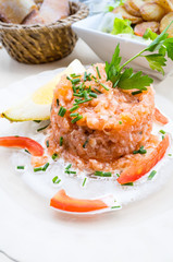 tasty Steak tartare (Raw beef) - classic steak tartare on white