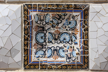Ceramic pattern in Park Guell, Barcelona, Spain