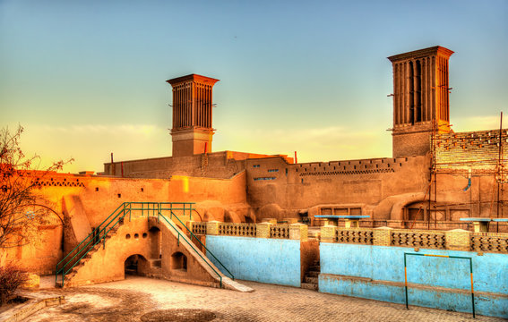 Traditional houses in Yazd with windcatcher ventilation towers