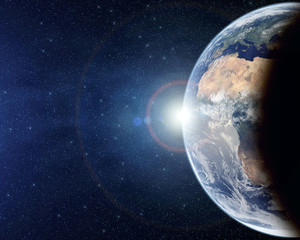 Naklejka na ściany i meble Planet Earth from above with lens flare