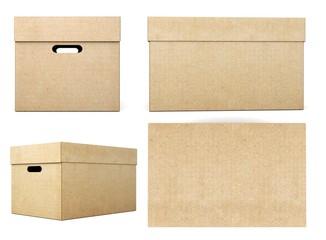 Cardboard boxes with different angles on a white background. 3d 