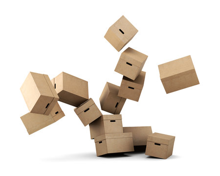 Conceptual image of a cardboard box on a white background. 3d re