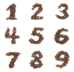 Number set made of coffee beans - numbers 1,2,3,4,5,6,7,8,9