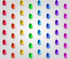 Pattern with colored 3d water drops. Seamless background in rainbow colors.