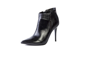 Spring leather boots on a white background, women's Italian leather shoes