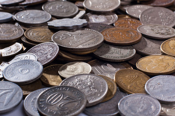 coins different currencies (selective focus used)