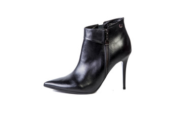 Spring leather boots on a white background, women's Italian leather shoes