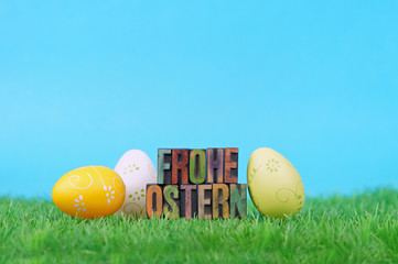 frohe ostern / caracteres d'imprimerie en bois