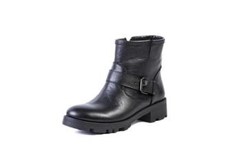 Spring leather boots on a white background, women's Italian leather shoes