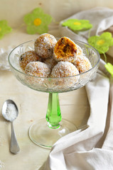 Carrot, Coconut and Dried Fruit Sweet Balls, Raw Vegan Food 
