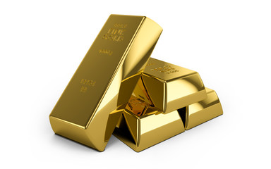 Set of gold bars isolated on white background