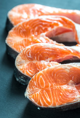 Raw trout steaks