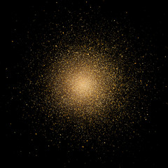 Particle explosion effect. Golden glitter texture. Supernova star implosion. Vector.