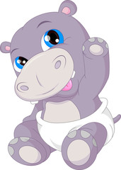 cute baby hippo cartoon waving