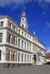 Fototapeta na wymiar RIGA, LATVIA - MARCH 19, 2012: Building of Riga City Council at the Town Hall Square