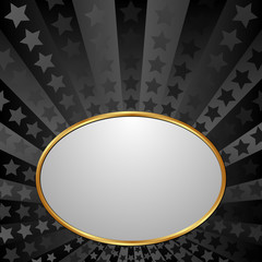 black background with stars and banner