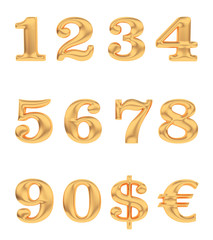 Gold numbers and currency signs