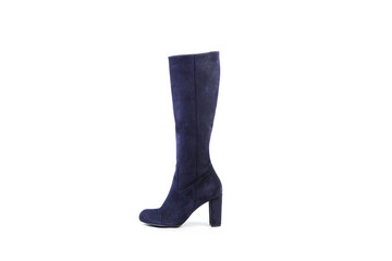 blue women's boots on a white background, suede shoes online store