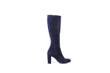 blue women's boots on a white background, suede shoes online store