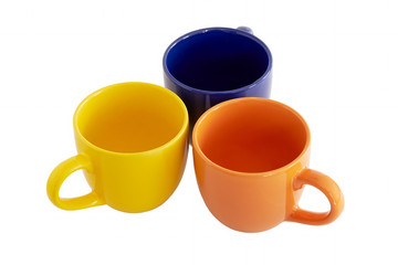 Colored cups. Isolated background.