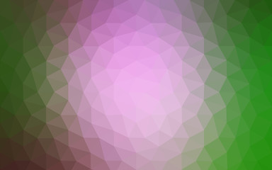 Multicolor pink, green polygonal design pattern, which consist of triangles and gradient in origami style.