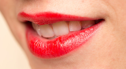 Fototapeta premium beautiful smile with red lips