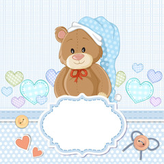 Teddy bear for baby boy . Baby shower invitation